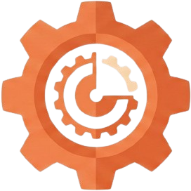 Orange mechanical gear cog icon